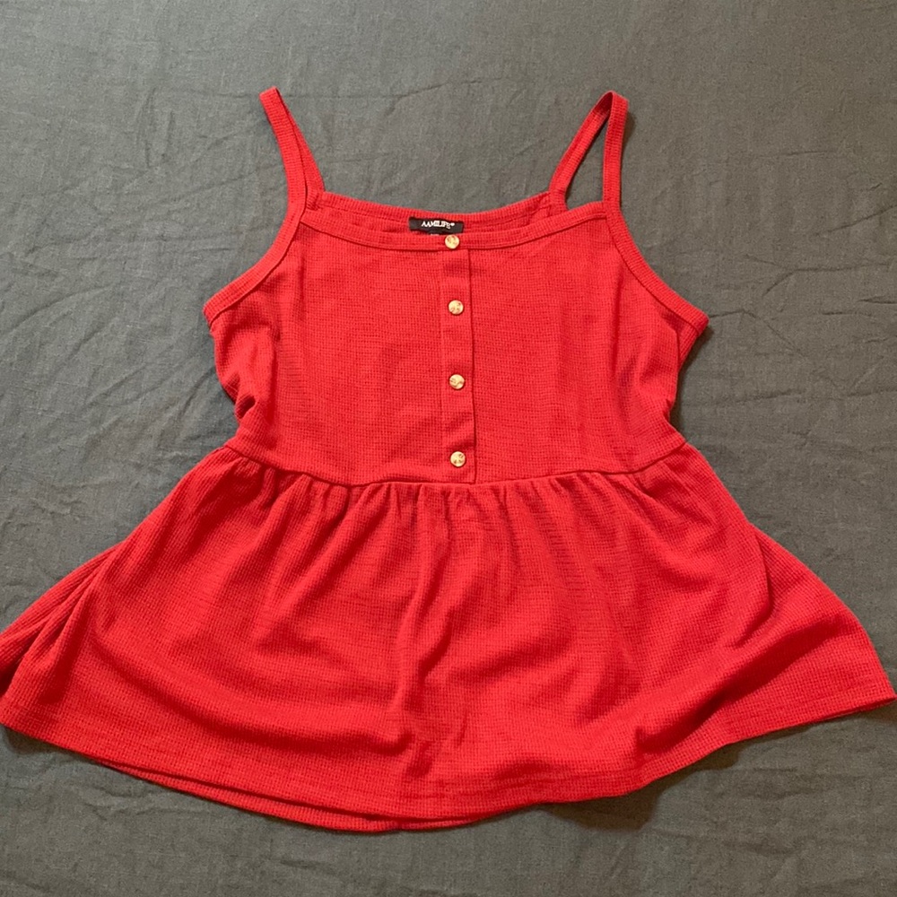 Wine Maroon Waffle Knit Peplum Tank Top 0XL